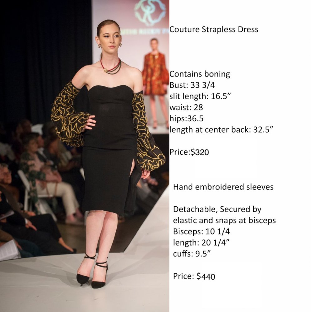 New Couture Strapless Dress  with Detachable Hand Embroidered Sleeves